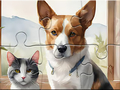 Játék Jigsaw Puzzle: Oil Painting Dog And Cat